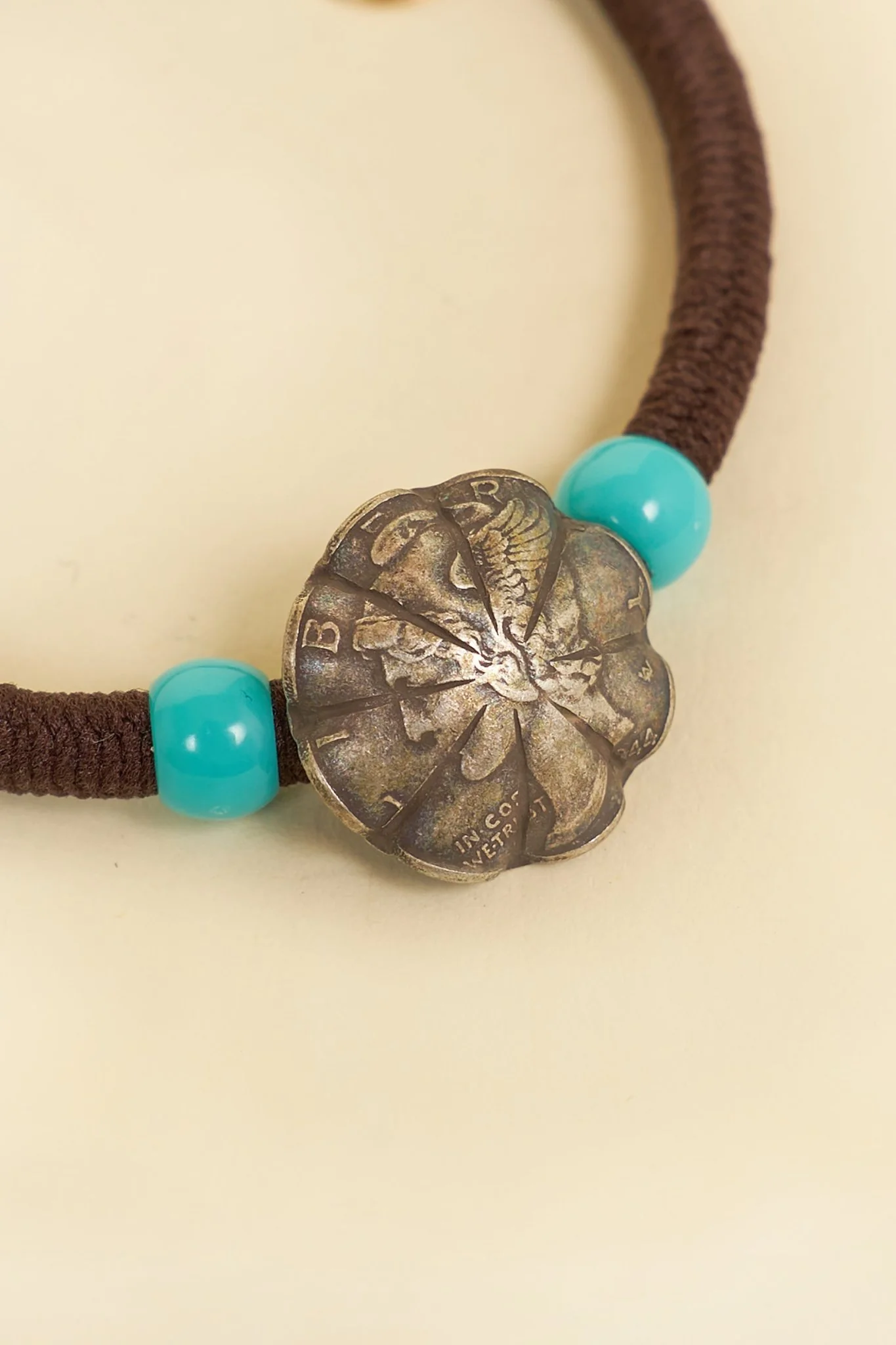 Button Works Mercury Dime Concho Bracelet Gum - Brown & Turquoise - Image 3