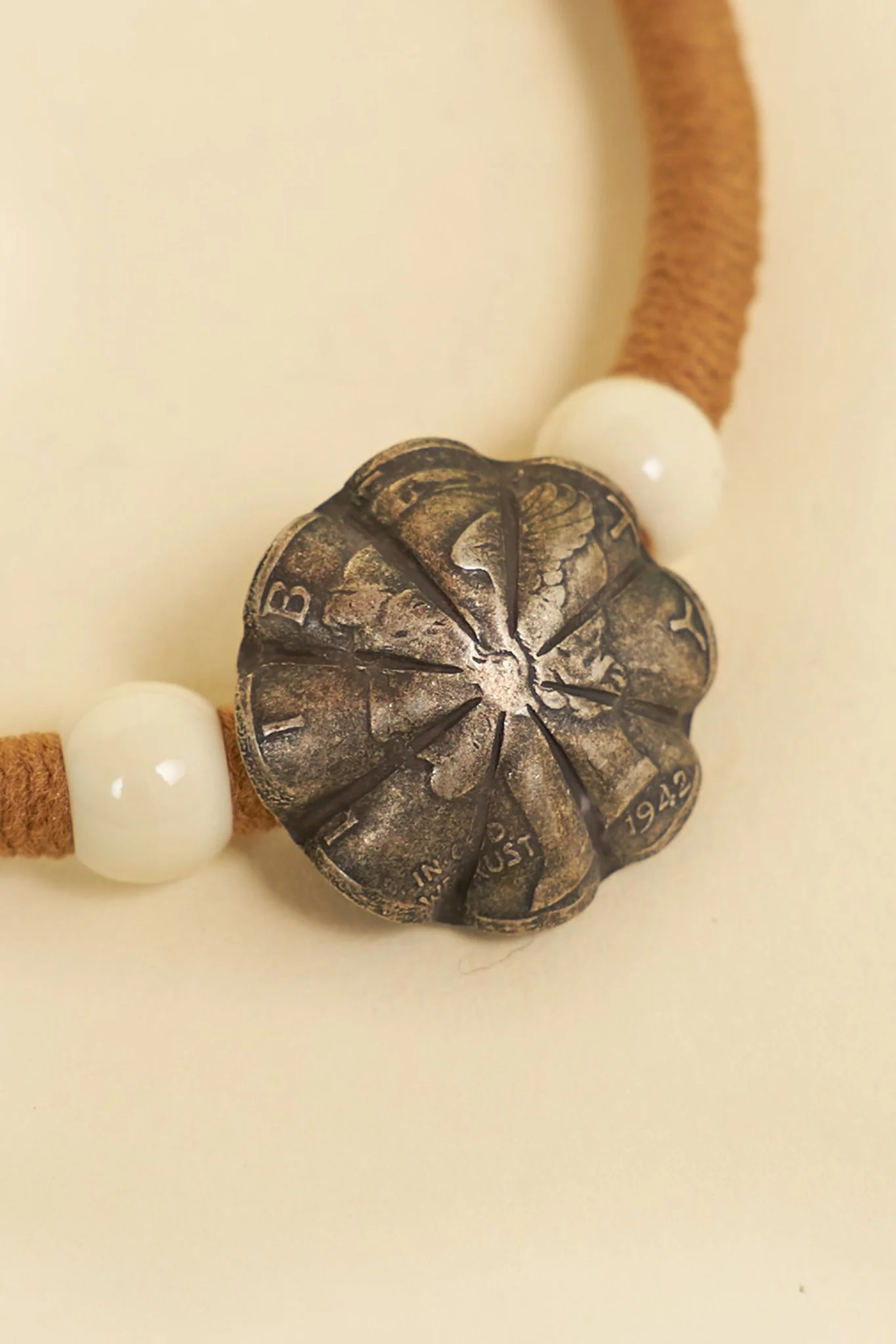 Button Works Mercury Dime Concho Bracelet Gum - Beige & White - Image 3