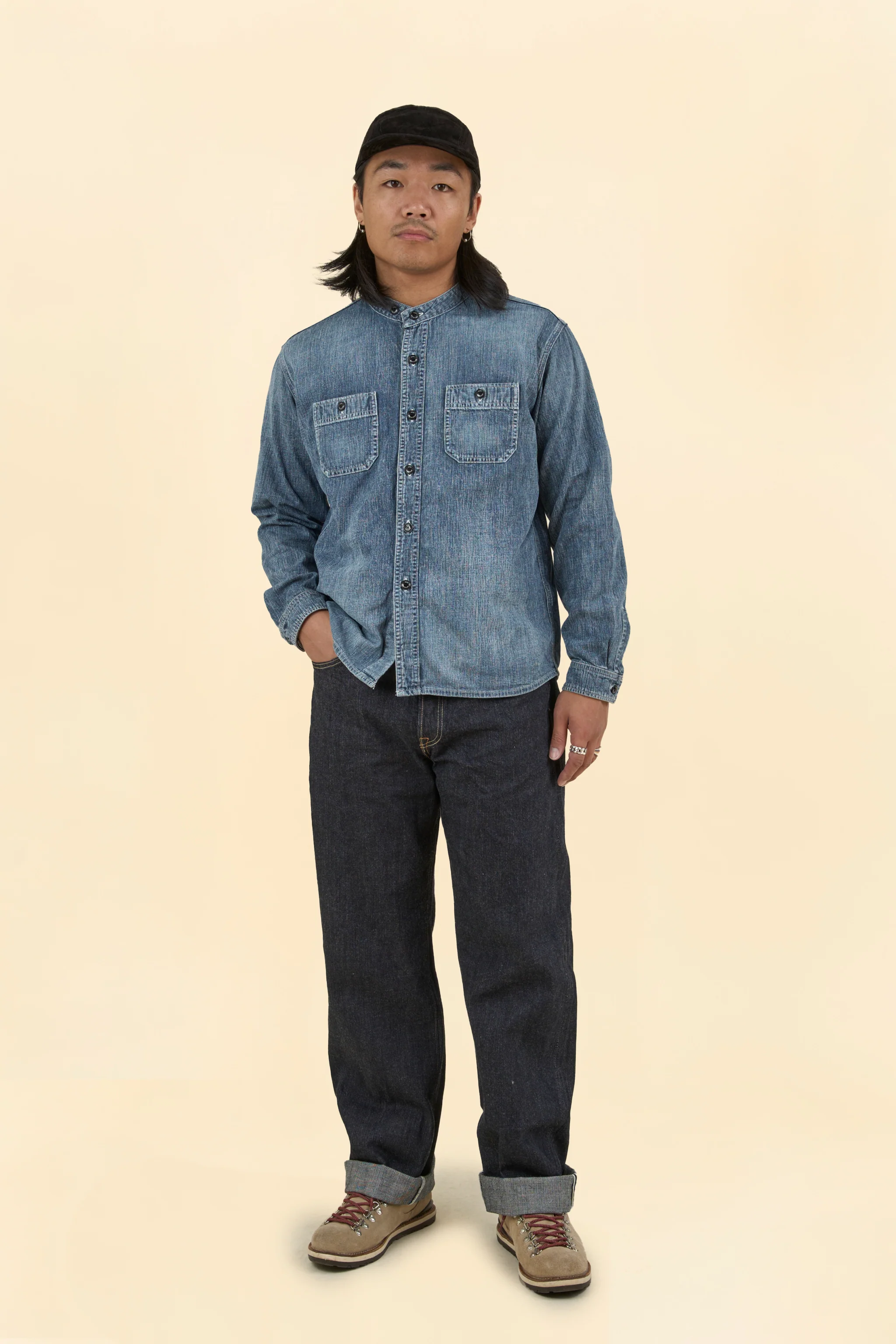 Rats Stand Collar Denim Shirt Indigo - Image 2